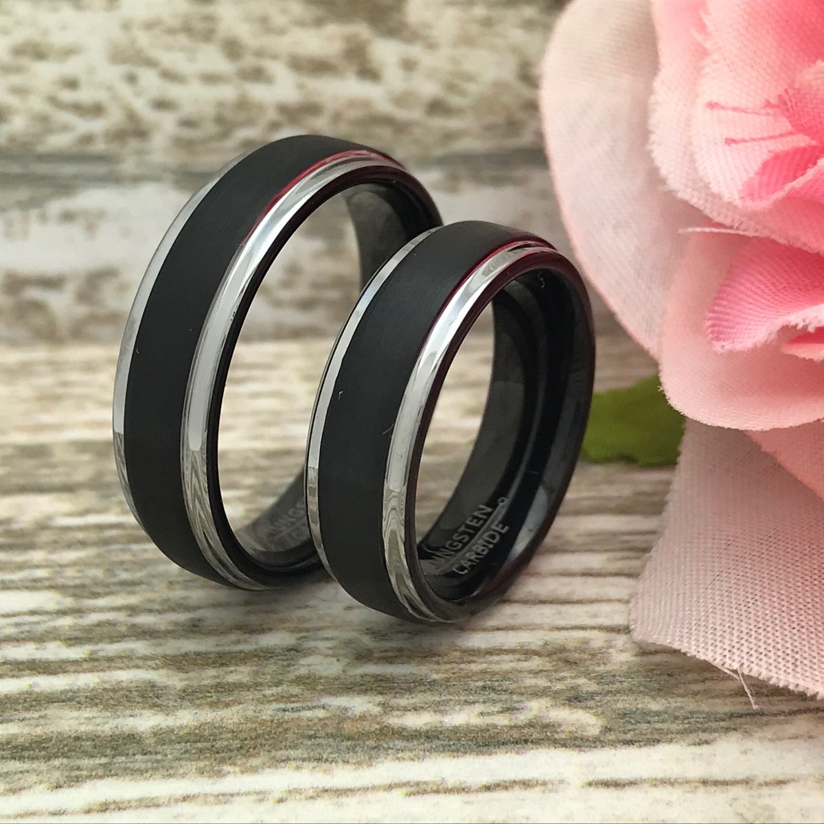 His & Her Couple Rings Set - Queen & King Stainless Steel Matching Promise Rings - Engagement & Wedding Bands