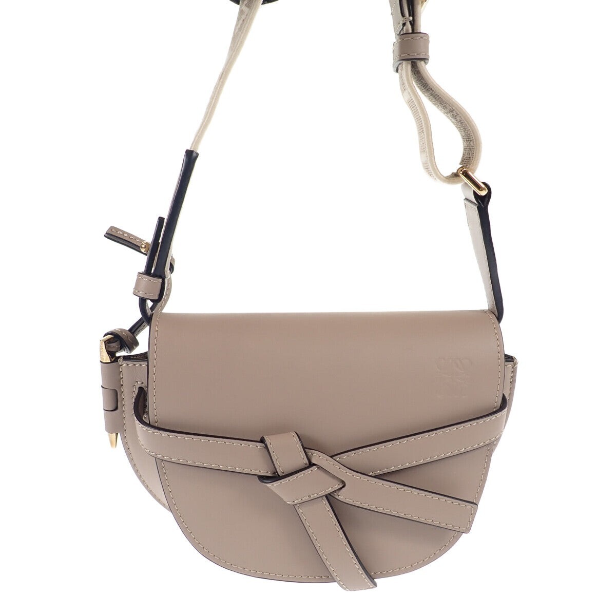 LOEWE Gate Dual Bag Mini Shoulder Bag Soft Calf Jacquard Sand 