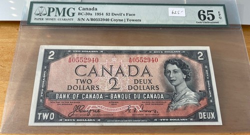1954 Bank of Canada $2 Devil's Face - PMG Gem Uncirculated 65 EPQ - BC-30a - Picture 1 of 2