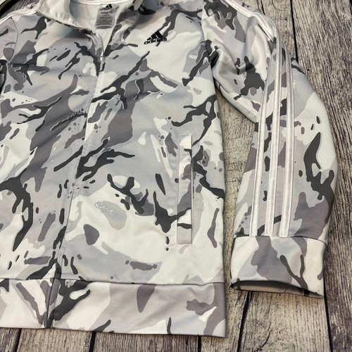 Adidas 3-Stripes Track Jacket Kids Size Large White Grey Camouflage Camo Coat - Picture 2 of 12