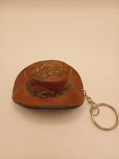 Cowboy Hat Keychain Hand Tooled Genuine Leather Horse