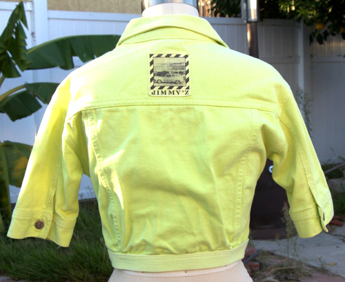 Giacca vintage JIMMY'Z donna anni 80 denim cropped giallo rara logo surf woodie - Foto 2 di 9