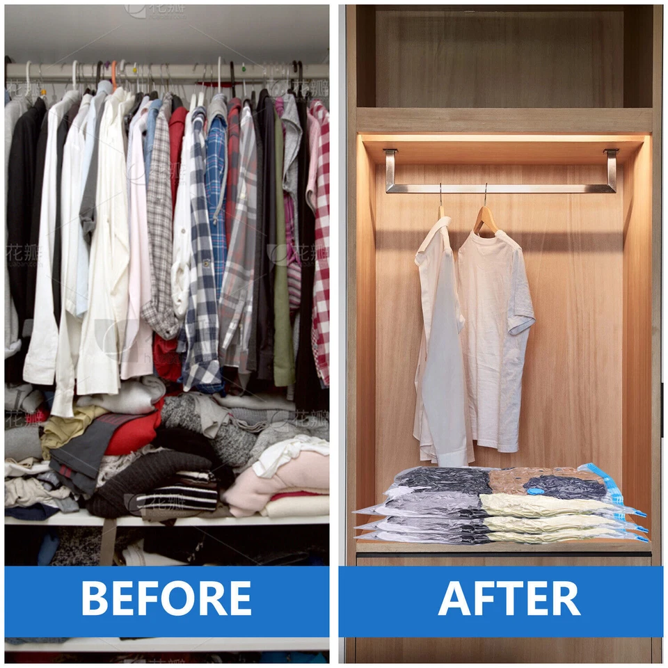 Пакет из 12 вакуумных пакетов для хранения - 2 больших, 5 больших, 5 средних - экономия места + ручной насос - Изображение 3 из 4