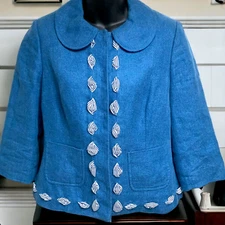 Boden Azrue Linen Blend Peter Pan Collar Crop Blazer Womens Size 6