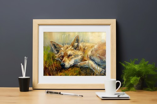 Resting Fox Meadow 5"x7" Print on Matte Paper | Expressive Oil Wildlife Art - Picture 8 of 17