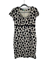 Boden Tan And Black Polka Dot Print Dress Size 12 Retro Funky