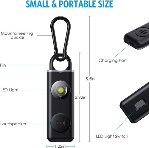 Personal Alarm Keychain for Women Safety - Loud 130 Db Siren with Strobe Light a - Picture 2 of 8