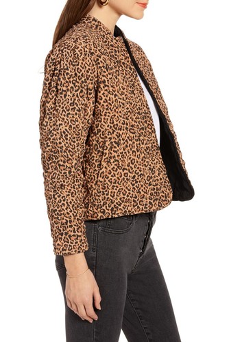 Something Navy Reversible Quilted Jacket Leopard Black Brown Sz Medium NWT - Picture 5 of 6