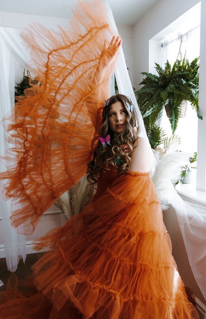 Custom Orange Rust Ember Ruffle Dramatic Corset T… - image 12