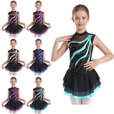 Kids Girls Dance Dress Figure Skating Dancewear Stage Performance Dresses