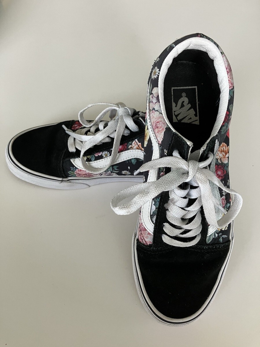 Vans Old School Shoes Floral Print Roses Black Low Top Size