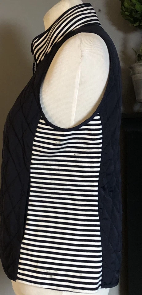 Talbots Quilted Striped Vest Women’s PS Full Zip Navy White Nautical Outdoor - Image 3 of 4