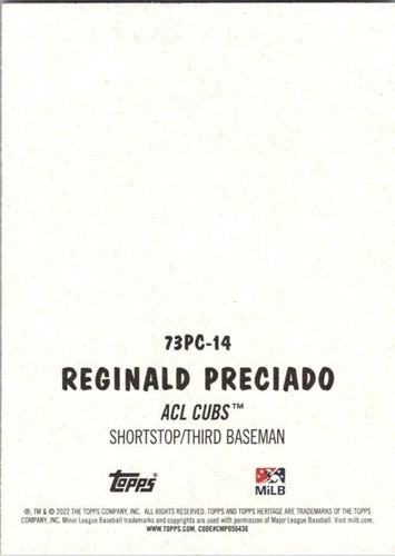 2022 Topps Heritage Minor League #73PC-14 Reginald Preciado 1973 Pack Cover - Picture 2 of 2