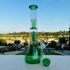 13inch  Glass Heavy Bong Hookah Water Pipe Heavy Beaker 14mm Bowl GREEN