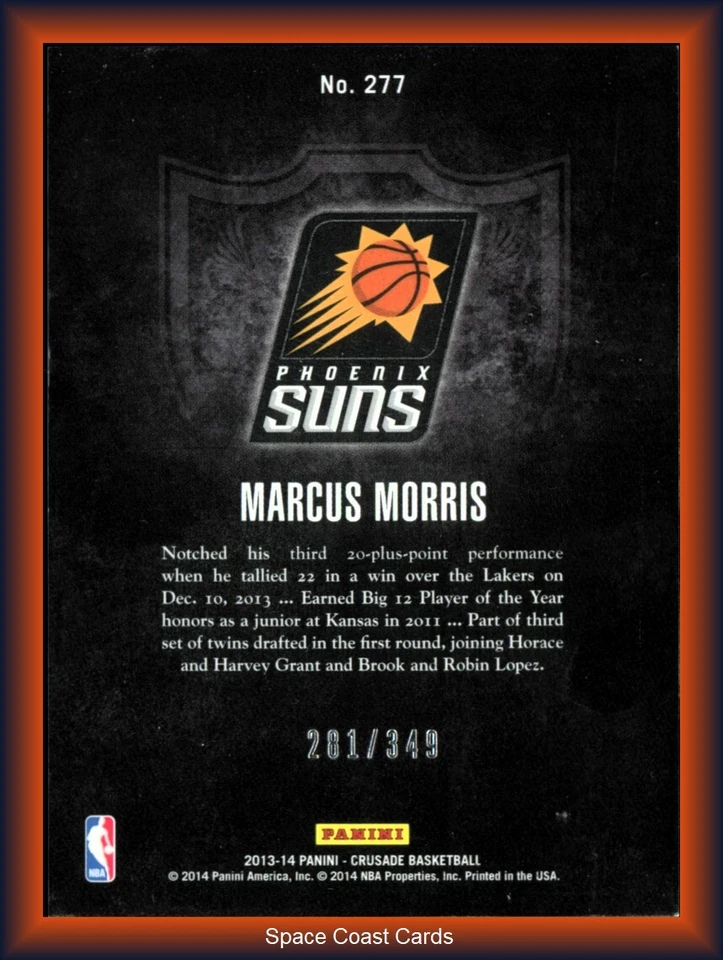 2013-14 Panini Crusade Insert Red Suns Basketball Card #277 Marcus Morris /349 - Image 2 of 2
