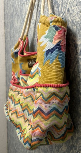 Matilda Jane MJC Yellow Pink Floral Chevron Gather It Up Beach HOBO Tote Bag - Picture 4 of 9