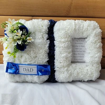 ELITE FLORAL DESIGN Open Book Funeral Flowers Artificial Tribute Wreath Silk Grave Memorial DAD SON