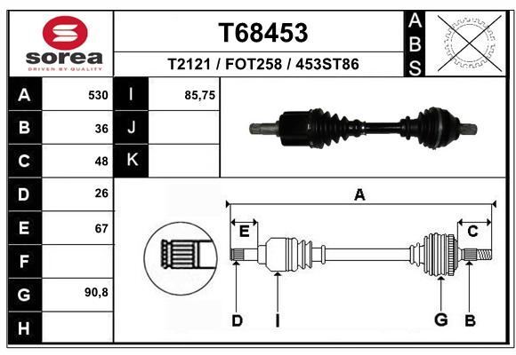 Cardan pour Ford Focus II 2.5 ST et RS transmision avant gauche