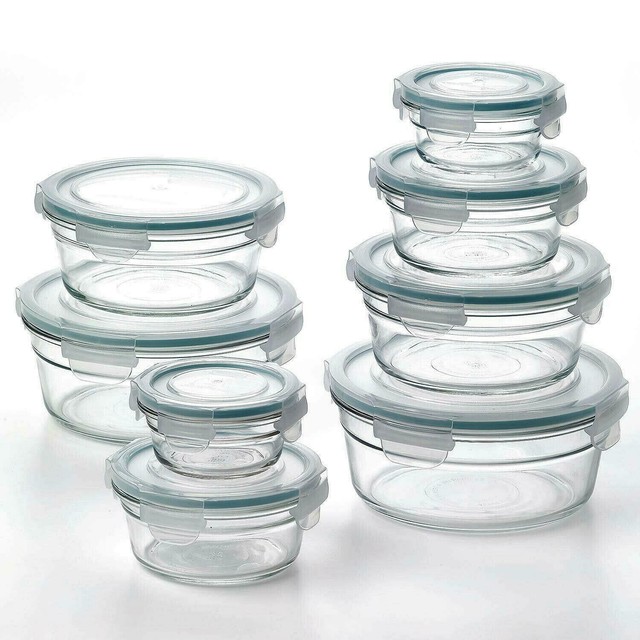 Glasslock 16Piece Round Glass Food Storage Set Snap Lids Oven safe BPA