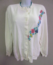 Vintage 90's Blair Fleece Cardigan Size Large Puff Paint Floral Drop Shouler