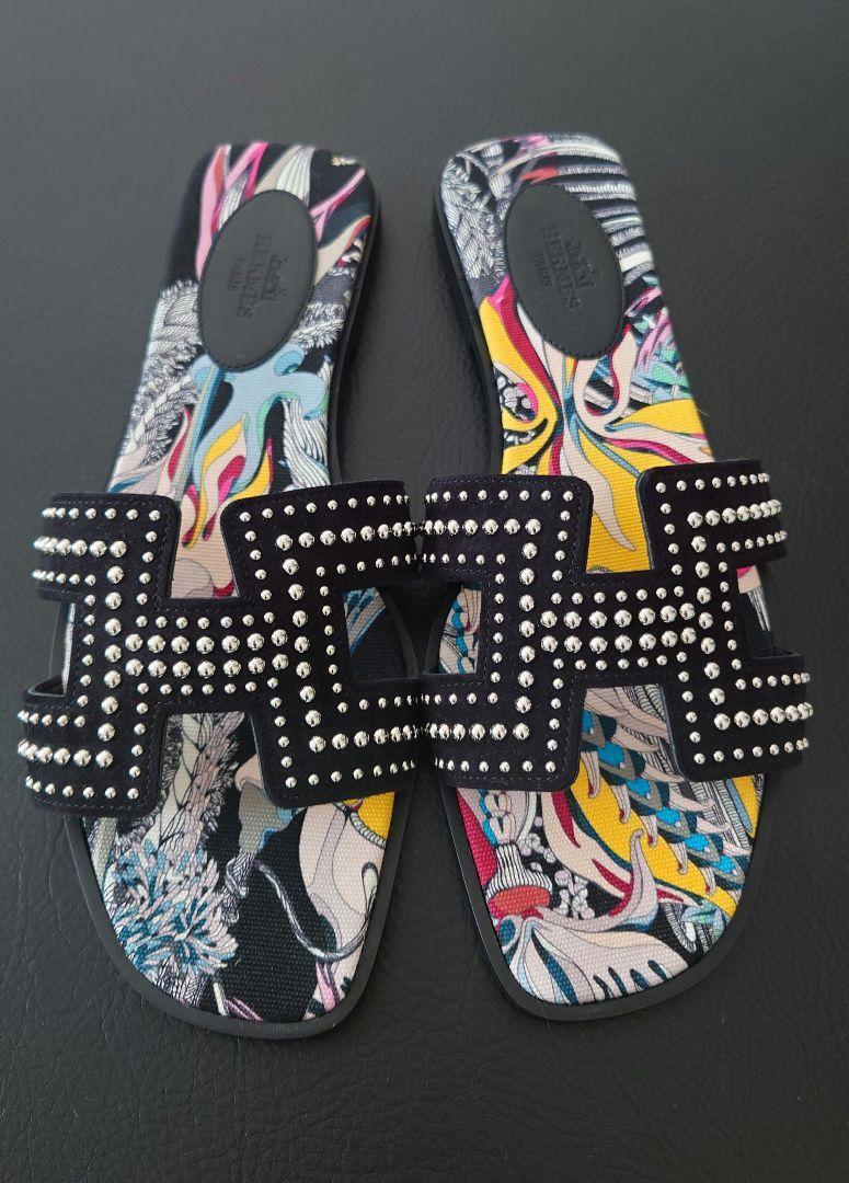 HERMES Oran Studs Sandal Size 37.5 Black Authentic Women New Unused from  Japan | eBay