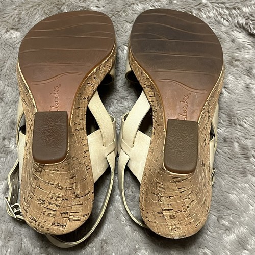 Clarks Rose bequeme beige Leder Slingback Kork Keilabsatz Sandalen 35812 Damen 7M - Bild 16 von 19