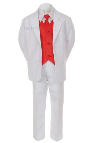 Choose Satin Vest Neck Tie Boy Baby Toddler Teen White 7pc Formal Suit Tuxedo - Picture 21 of 29