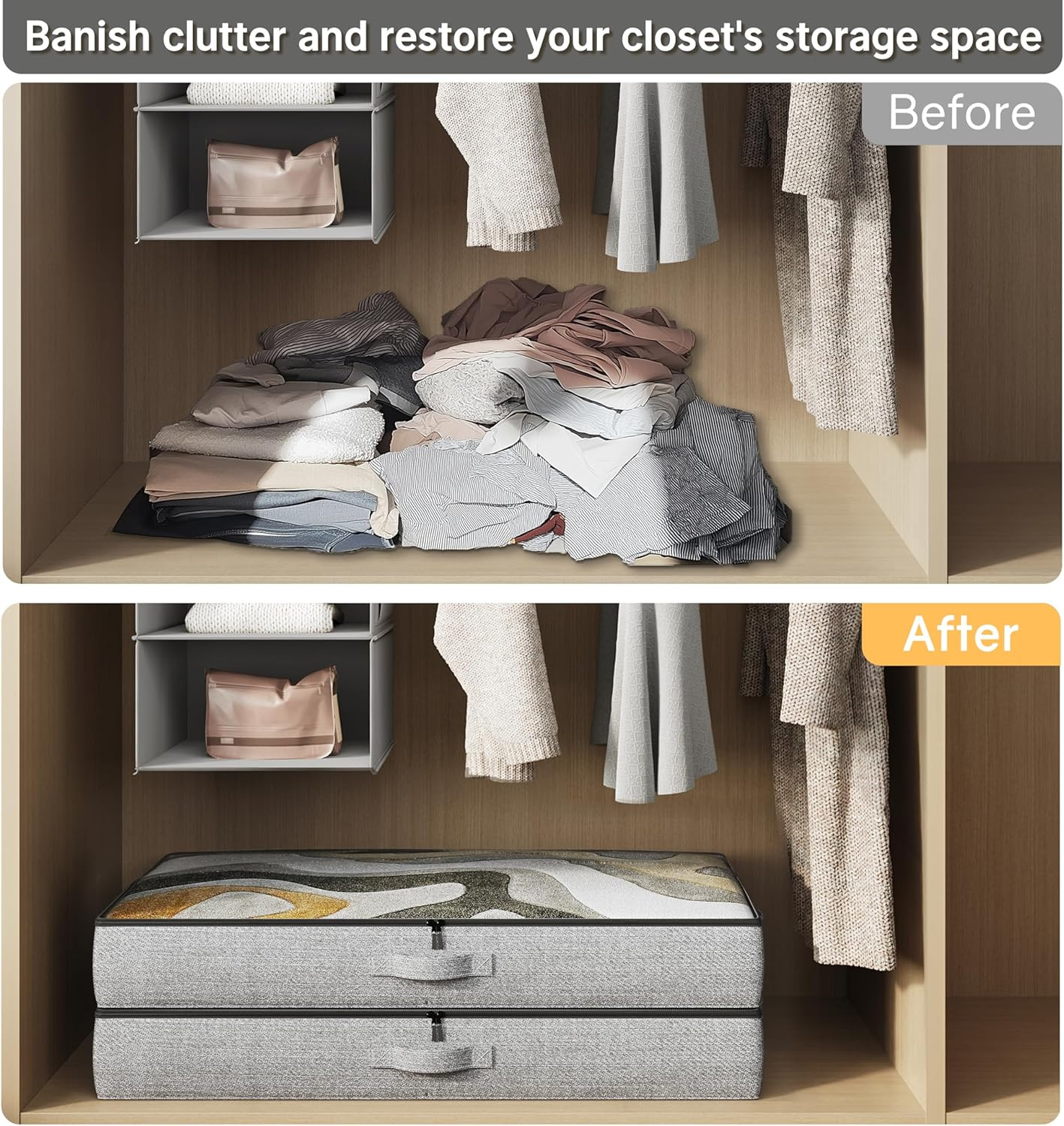 2-Pack under Bed Storage Bins 4.5 Inch Low Profile Organizer with Sturdy Sides