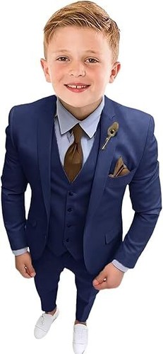 Boys Suits Formal 3 Pieces Wedding Ring Bearer Outfit Kids Tuxedo Suit Set - Picture 17 of 34