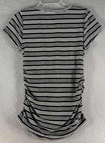 Love Ryan LA Juniors T-Shirt Kurzarm tailliert seitlich gerafft schwarz grau gestreift - Bild 6 von 11