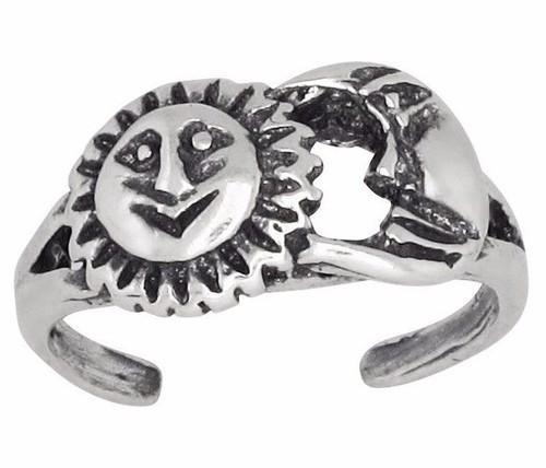 Sterling Silber 0,925 Sonne und Mond Zehenring Größe verstellbar | Made in USA - Bild 1 von 2