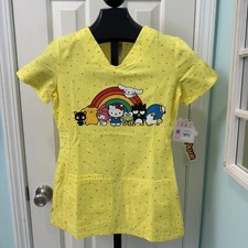 NWT Hello Kitty And Friends Tooniforms Women  s XXS Yellow Polka Dot Scrub Top