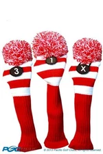 1 3 X Classic RED WHITE KNIT POM golf club Headcover throwback Head covers Set