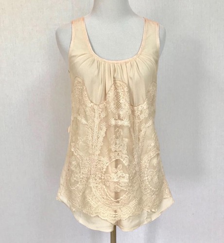 Miss Me MM Couture Blouse Top Size XS Blush Lace Details Waist Tie Silky New - Picture 4 of 7