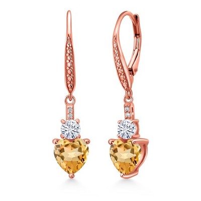 18K Rose Gold Plated Silver Citrine White Moissanite and White Lab Grown
