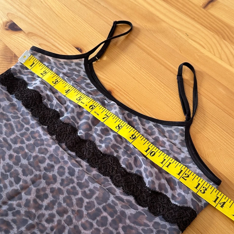 Camiseta sin mangas Express Vintage Y2k corta cami malla transparente guepardo encaje pequeña Foto 4 de 4