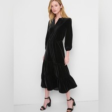 {Gap} Velvet Tiered Midi Dress - True Black - Size XL