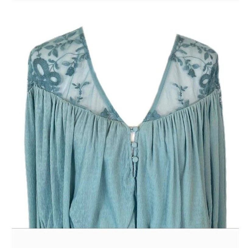 Nuevo Maxi Vestido Free People Clementine Boho Floral $250 XS/S/M Azul Encaje Gasa Foto 3 de 4