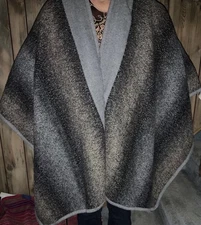 Cape Shawl Wrap Poncho One Size 2 Tone Gray Reversible