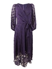 DKNY Women's Balloon-Sleeve V-Neck Dress (4, Aubergine)