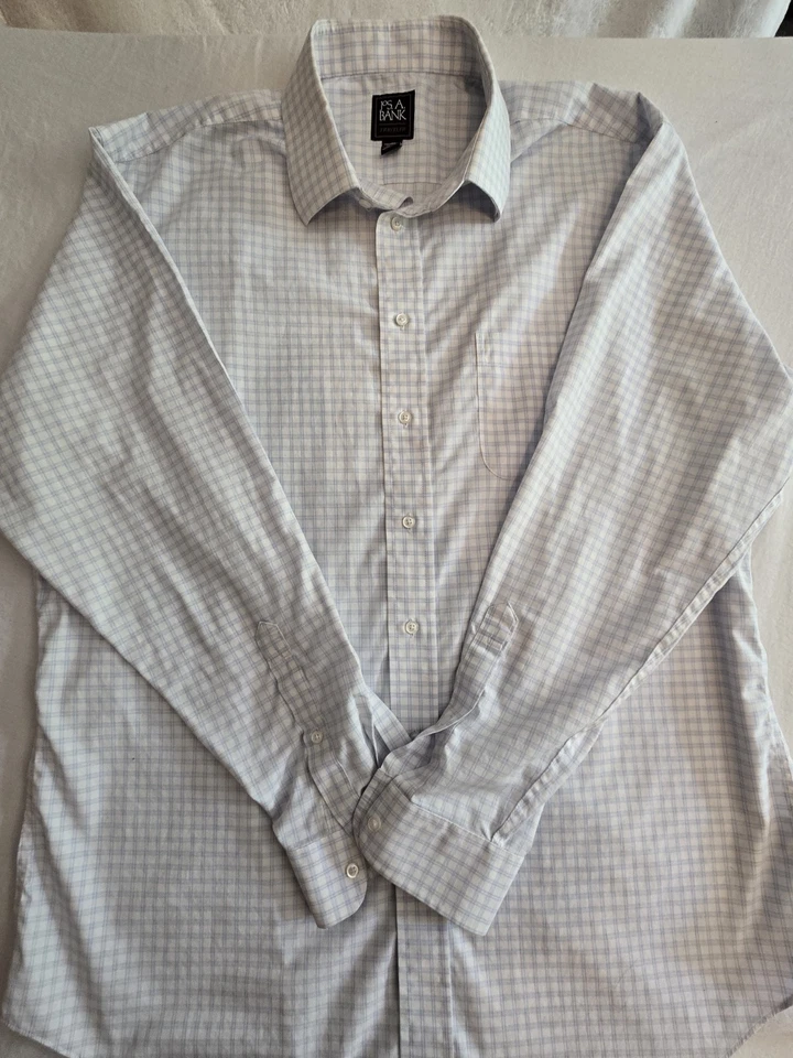Jos. A. Camisa blanca de manga larga con botones Bank para hombre 17,5-36 algodón rayas azules Foto 3 de 4