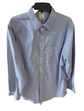BROOKS BROTHERS Blue White Striped OXFORD BUTTON UP LS SLIM FIT SHIRT 16 1/2 34