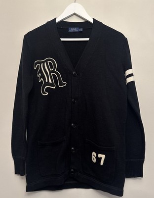 Polo Ralph Lauren Black Cream Varsity Cardigan Letterman R Wing 67 Size XS