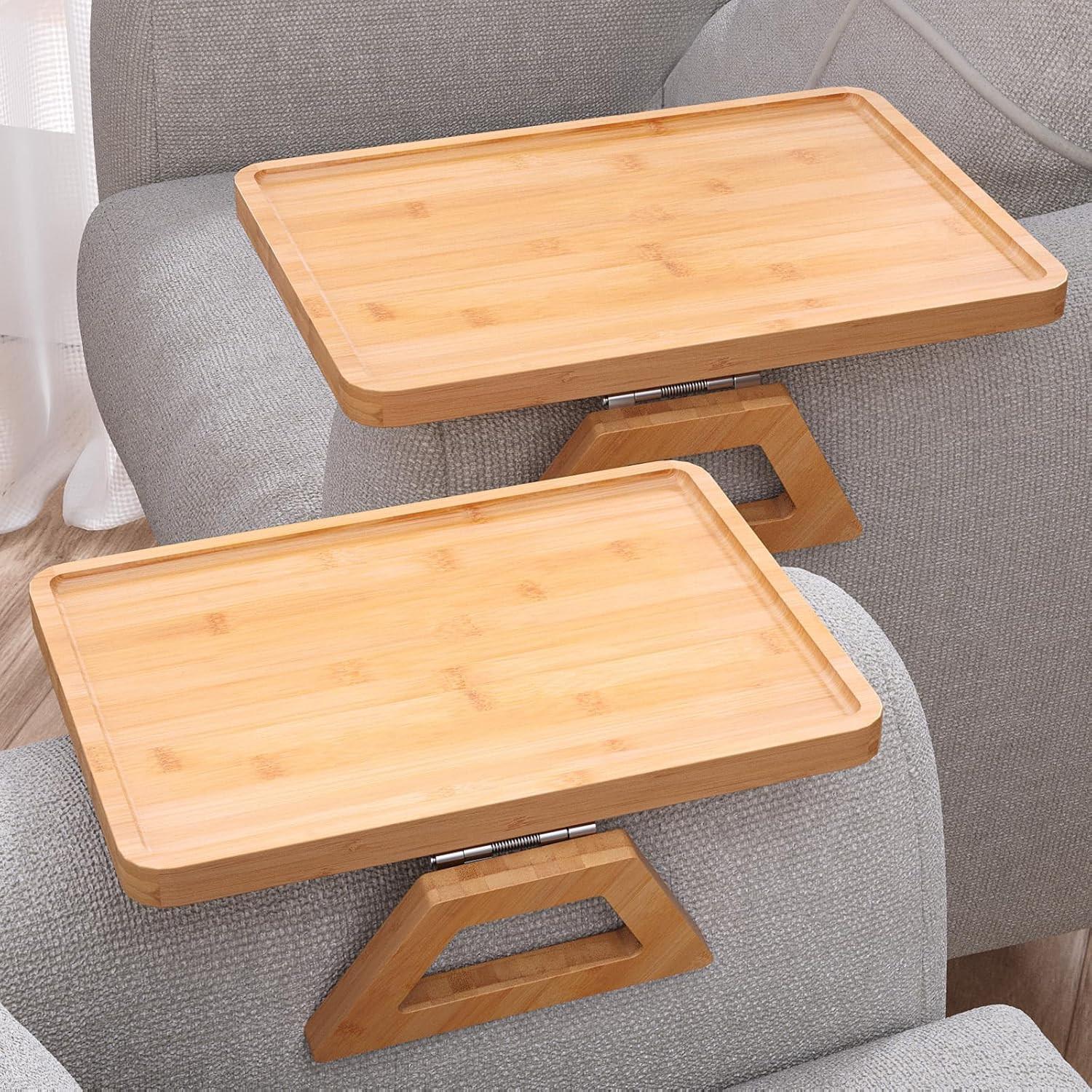 2 Pack Couch Arm Tray,Bamboo Folding Sofa Tray,Sofa Armrest Trays Clip-On Couch