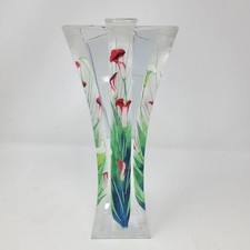 Signed Dynasty Lane Reverse Painted Calla Lilies Martini Flair Glass Vase w/Flaw