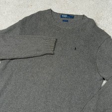 VTG Polo Ralph Lauren Men's Grey 100 Cotton Crewneck Knit Sweater XXL