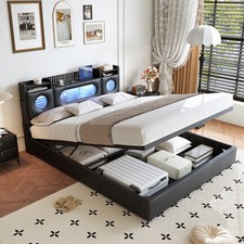 Polsterbett 140x200 mit Stauraum PU Doppelbett mit LED USB Kopfteil Hydraulisch