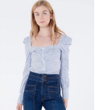 Veronica Beard Women s Size 10 White Frankie Pinstripe Button Down Shirt Top