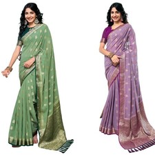 Women's Georgette Banarasi Jacquard Saree with Unstitched Blouse Piece