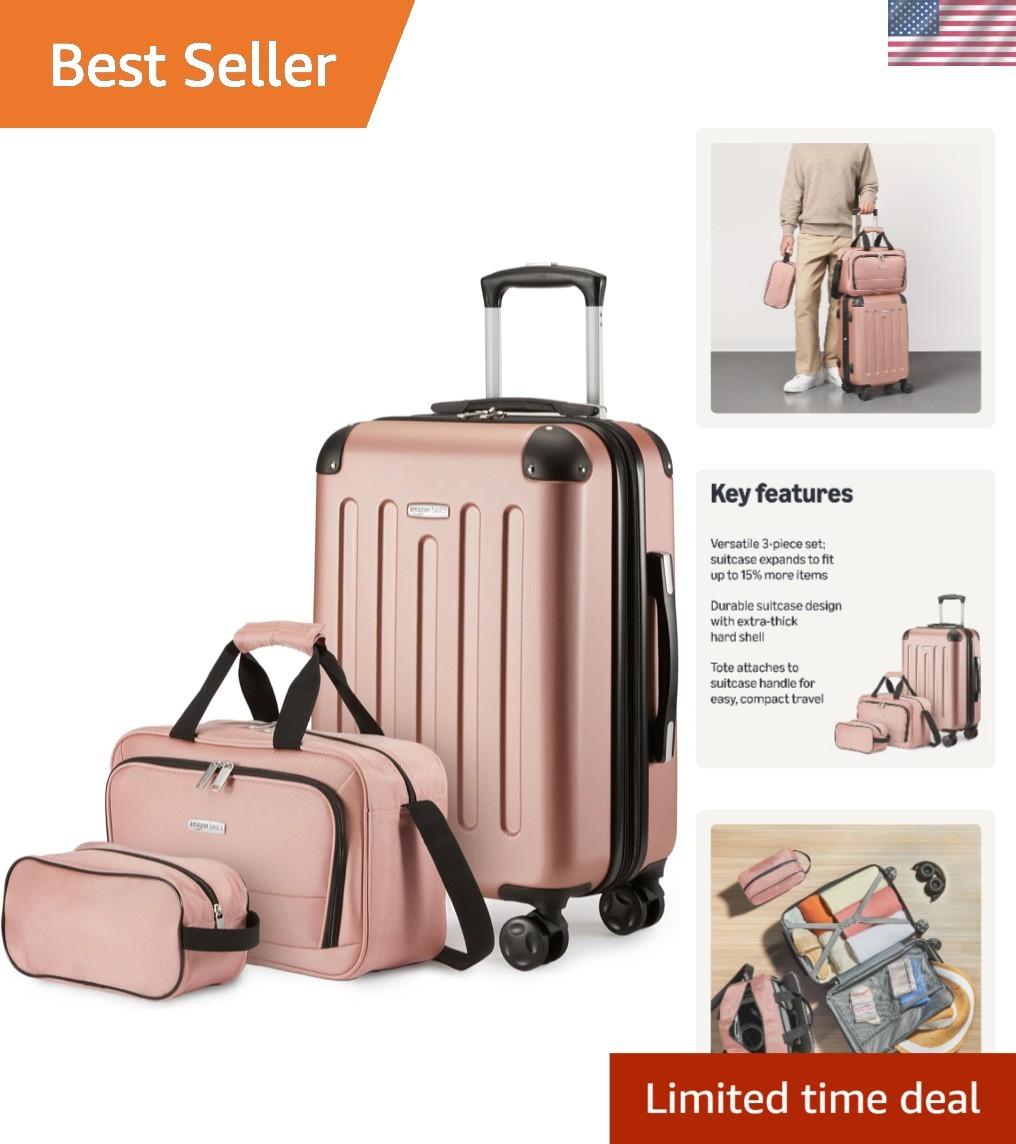 Versatile 22" Hardside Suitcase Set: Carry-On, Tote & Compact Bag in Rose Gold